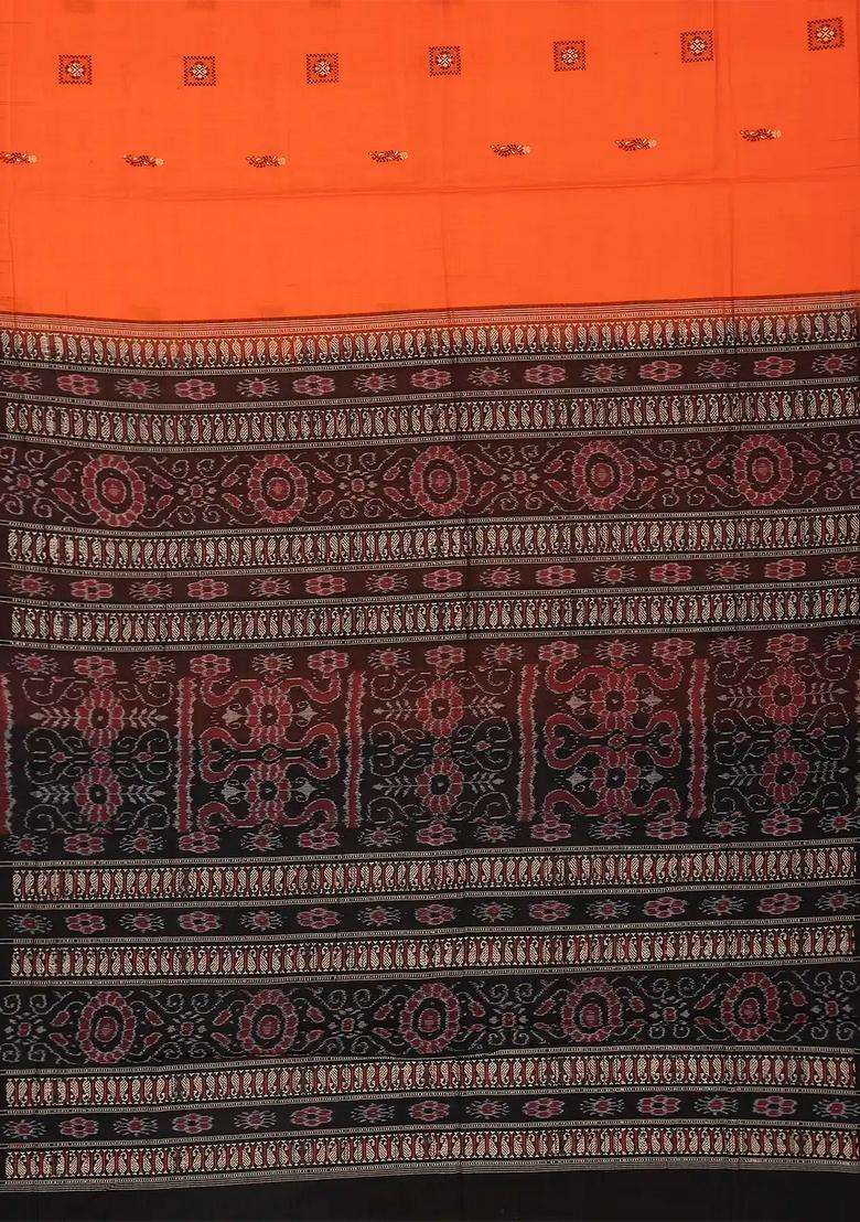 Orange Handwoven Orissa Cotton Saree With Floral Motif Buttas With Buttas And Brocade Design For Women - Indya