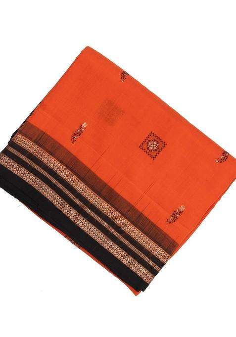 Orange Handwoven Orissa Cotton Saree With Floral Motif Buttas With Buttas And Brocade Design For Women