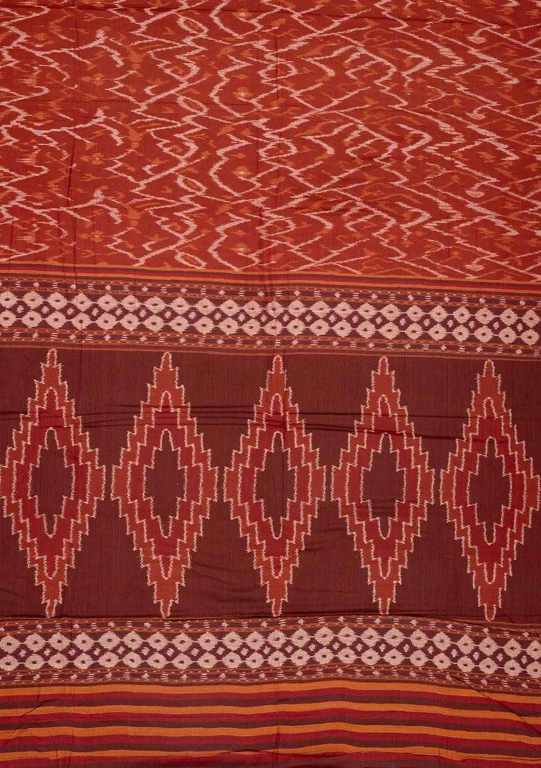 Crimson Handloom Orissa Cotton Saree With Tie Dye Flower Motifs With Printed Design For Women - Indya