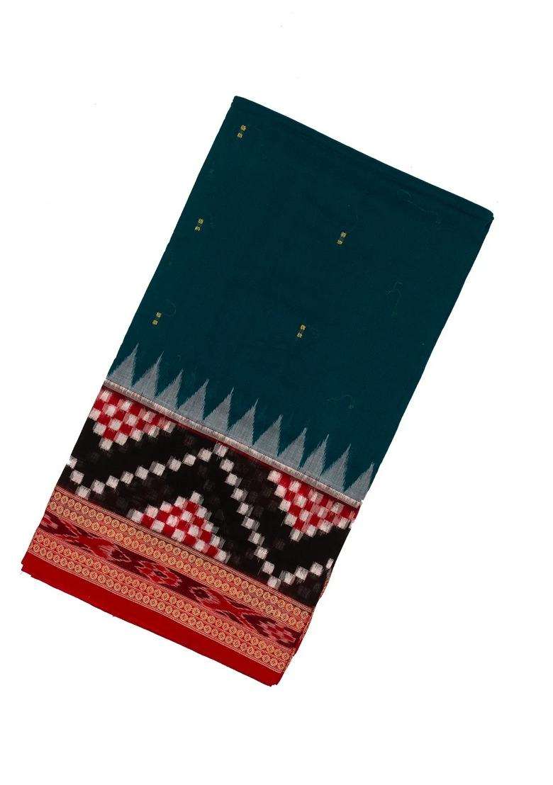Navy Blue Handloom Orissa Cotton Saree With Tie Dye Pallu With Printed Design For Women - Indya