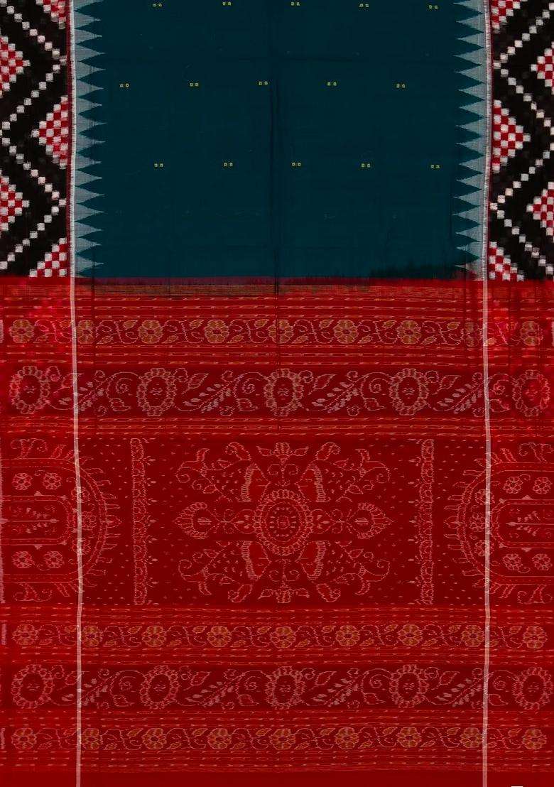 Navy Blue Handloom Orissa Cotton Saree With Tie Dye Pallu With Printed Design For Women - Indya