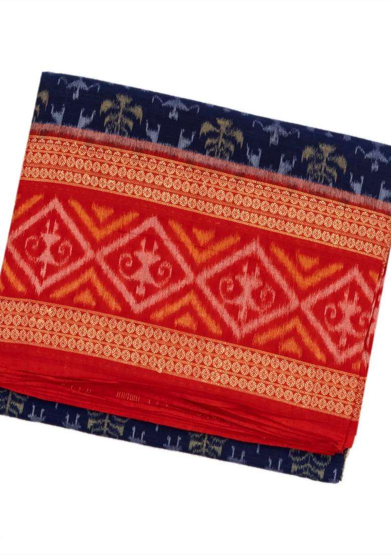 Purple Handwoven Orissa Cotton Saree With Tie Dye Tribal Motifs With Printed Design For Women - Indya