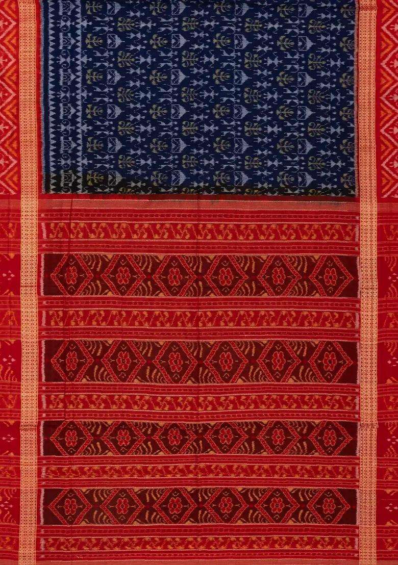 Purple Handwoven Orissa Cotton Saree With Tie Dye Tribal Motifs With Printed Design For Women - Indya