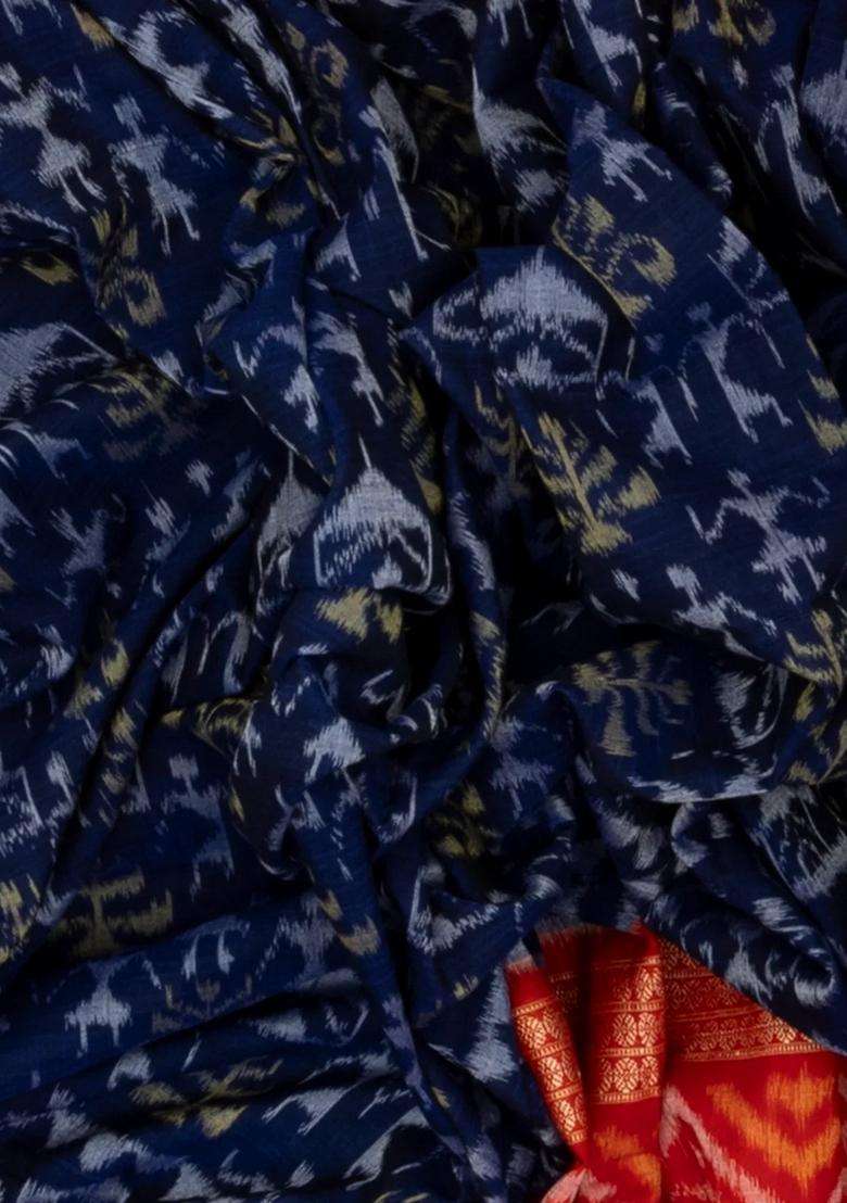 Purple Handwoven Orissa Cotton Saree With Tie Dye Tribal Motifs With Printed Design For Women - Indya