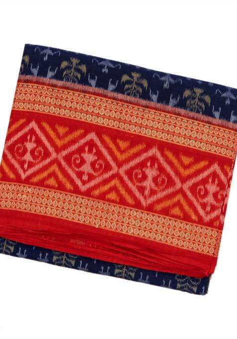Purple Handwoven Orissa Cotton Saree With Tie Dye Tribal Motifs With Printed Design For Women