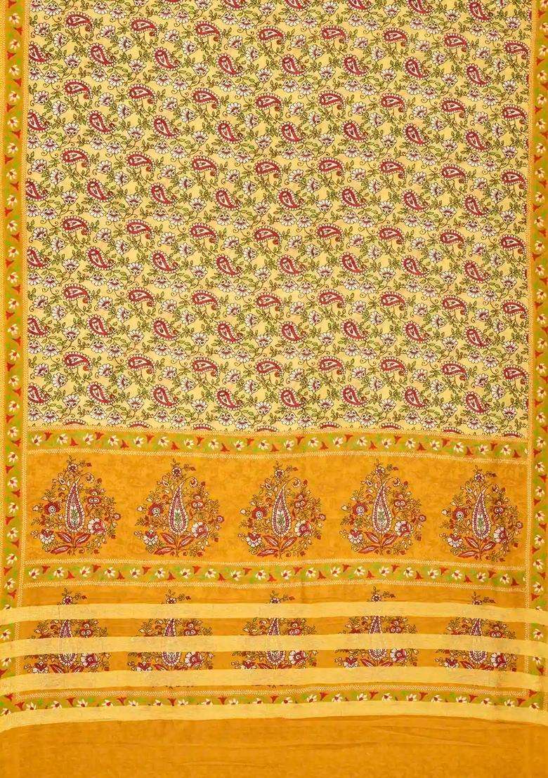Yellow Handloom Chanderi Cotton Saree With Printed Mango Motifs For Women - Indya