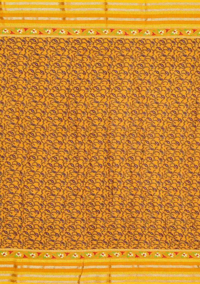 Yellow Handloom Chanderi Cotton Saree With Printed Mango Motifs For Women - Indya