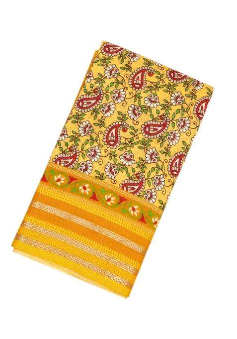 Yellow Handloom Chanderi Cotton Saree With Printed Mango Motifs For Women
