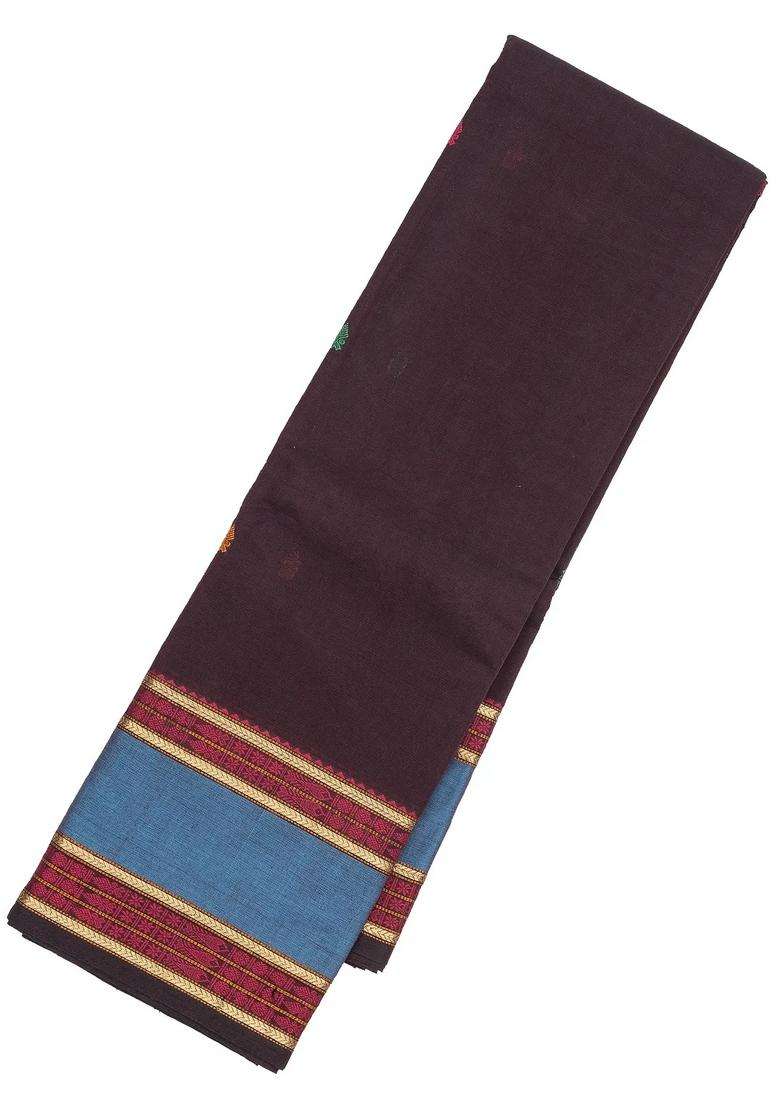 Maroon Handloom Kanchi Cotton Saree With Spearhead Buttas With Buttas And Brocade Design For Women - Indya