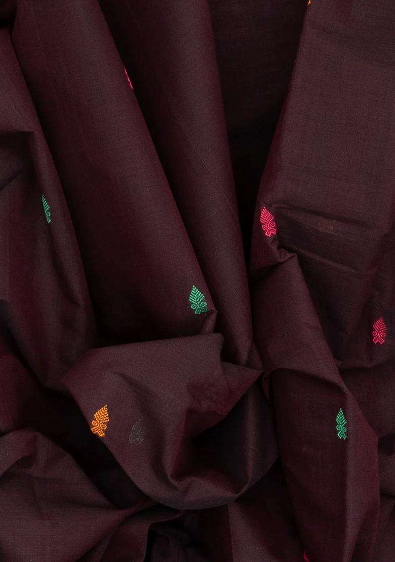 Maroon Handloom Kanchi Cotton Saree With Spearhead Buttas With Buttas And Brocade Design For Women - Indya