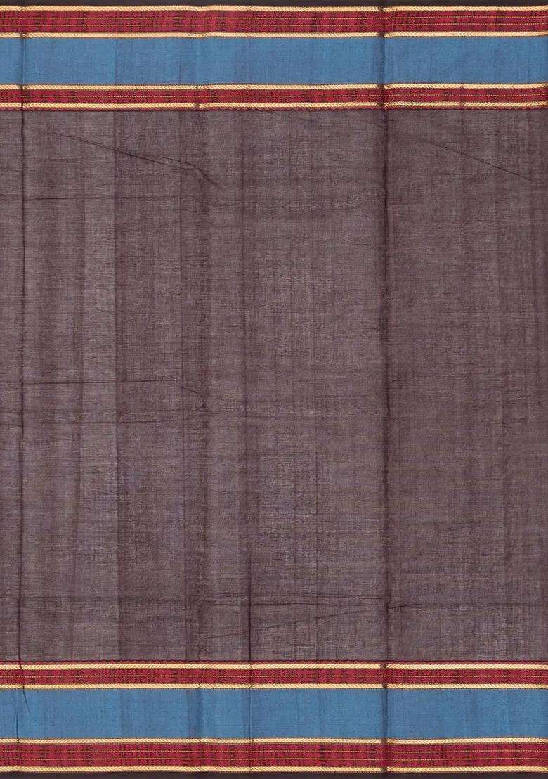 Maroon Handloom Kanchi Cotton Saree With Spearhead Buttas With Buttas And Brocade Design For Women - Indya