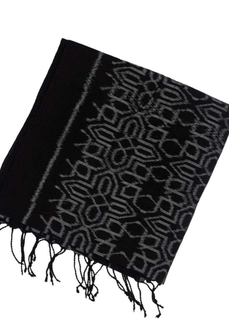 Black Handloom Orissa Cotton Saree And Tie Dye Motifs With Printed Design For Women - Indya
