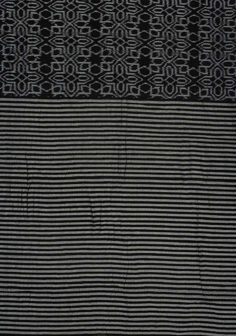 Black Handloom Orissa Cotton Saree And Tie Dye Motifs With Printed Design For Women - Indya