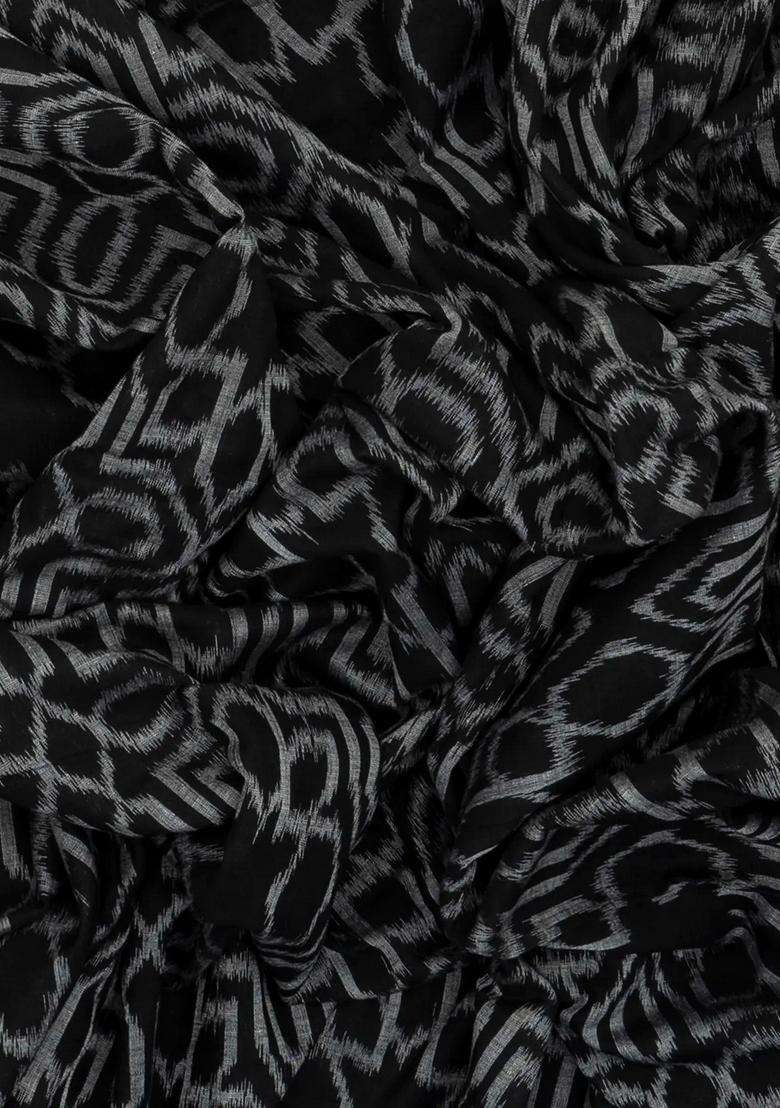 Black Handloom Orissa Cotton Saree And Tie Dye Motifs With Printed Design For Women - Indya