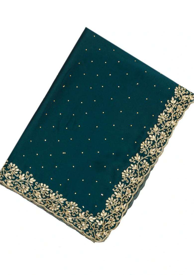 Teal Woven Georgette Saree With Embroidered Border For Women - Indya