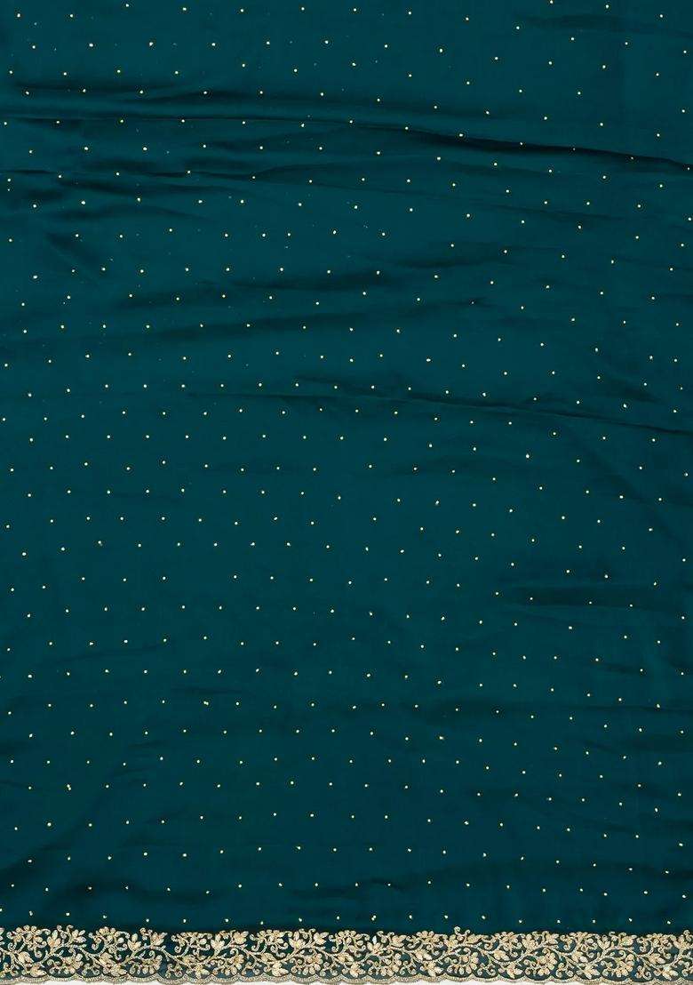 Teal Woven Georgette Saree With Embroidered Border For Women - Indya