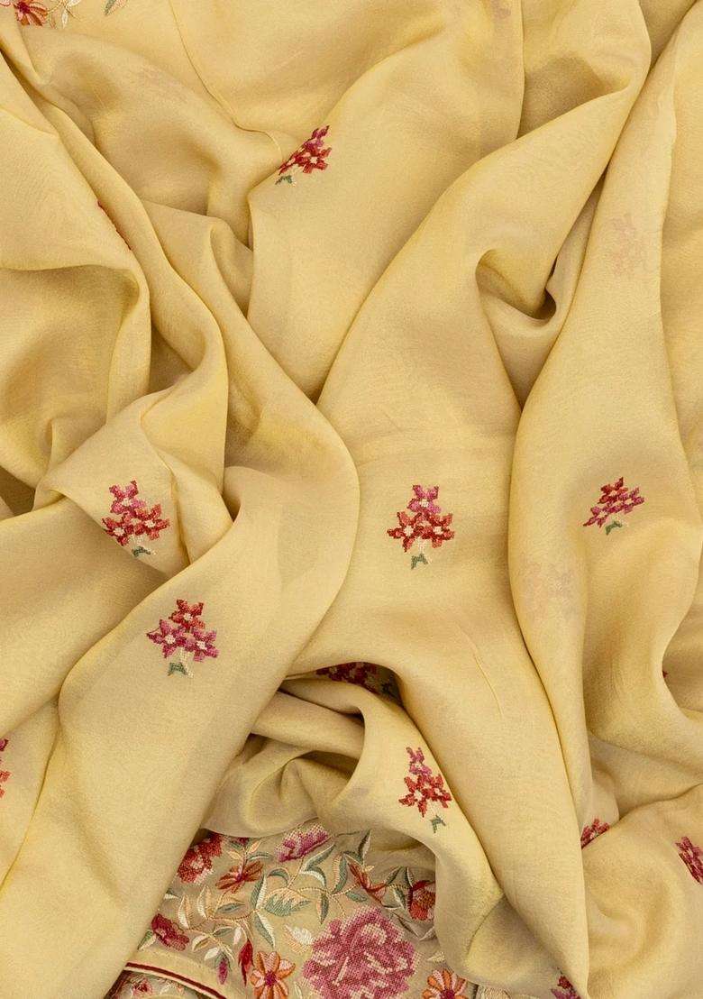 Sandal Woven Organza Saree With Embroidered Floral Motifs For Women - Indya