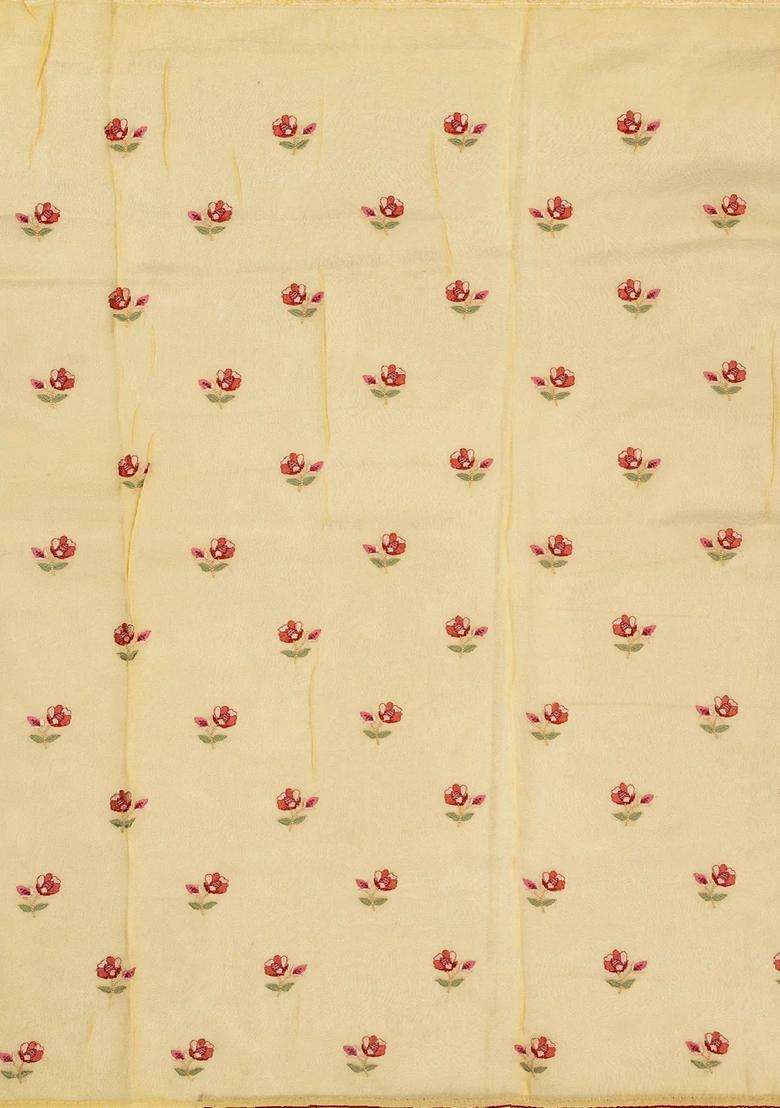 Sandal Woven Organza Saree With Embroidered Floral Motifs For Women - Indya