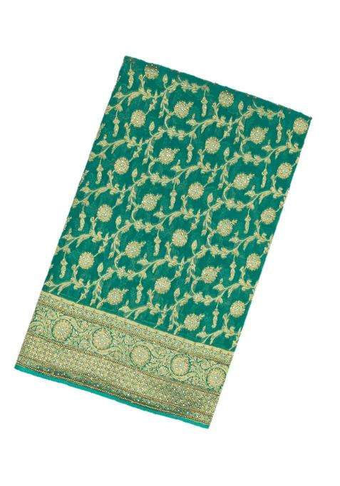 Sea Green Woven Georgette Saree With Embroidered Floral Motifs For Women
