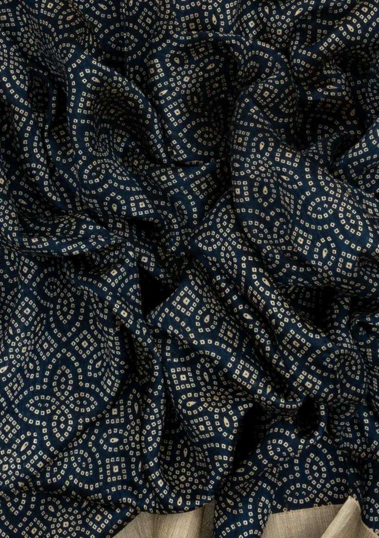 Black Woven Tussar Silk Saree With Printed Floral Motifs For Women - Indya