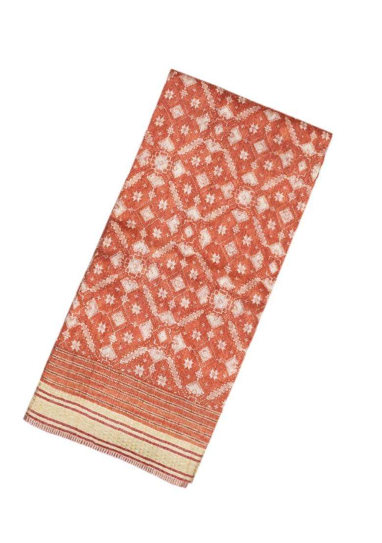 Peach Woven Tussar Silk Saree With Printed Floral Motifs For Women - Indya