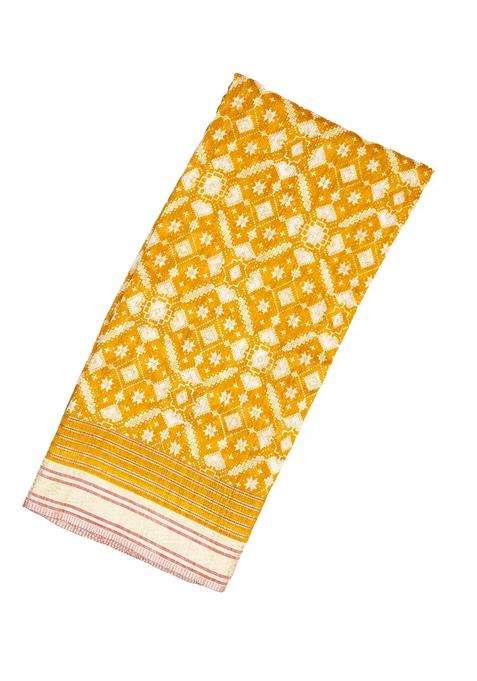 Mustard Woven Tussar Silk Saree With Printed Floral Motifs For Women