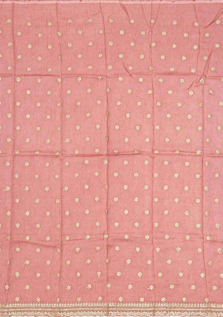 Peach Woven Organza Saree With Embroidered Printed Floral Motifs For Women - Indya