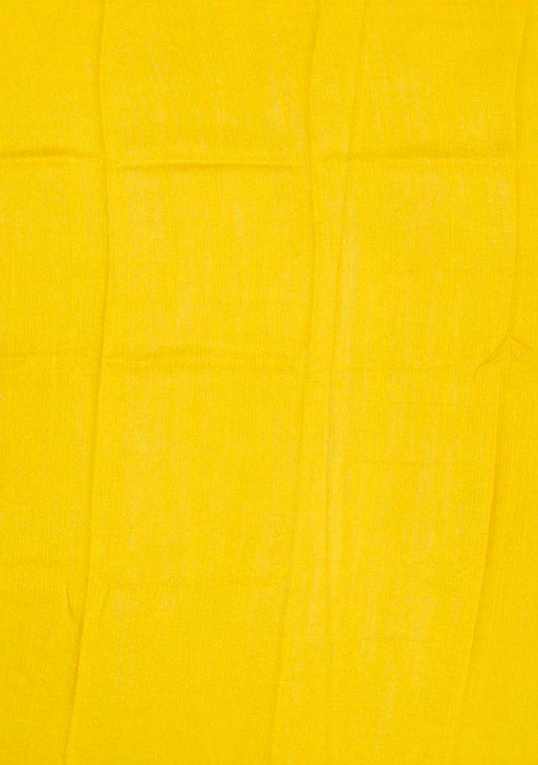 Yellow Woven Tussar Silk Saree With Printed Stripes For Women - Indya