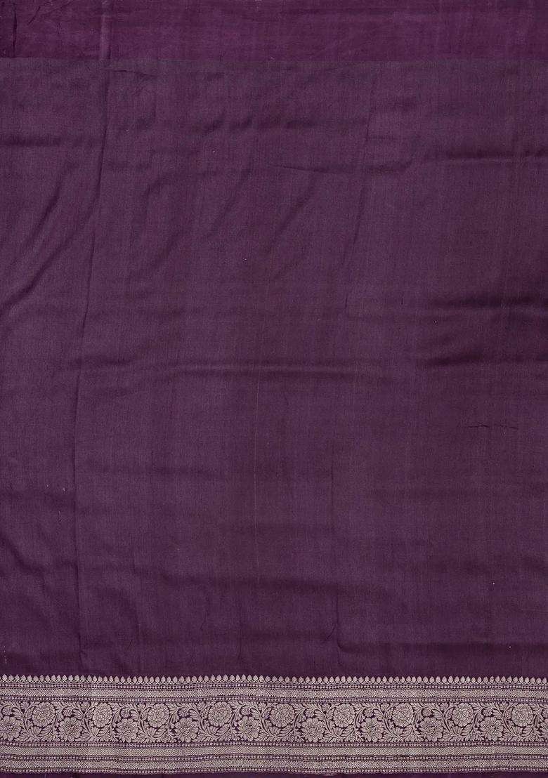 Purple Handloom Tussar Silk Saree With Bird Vine Motifs With Printed Design For Women - Indya