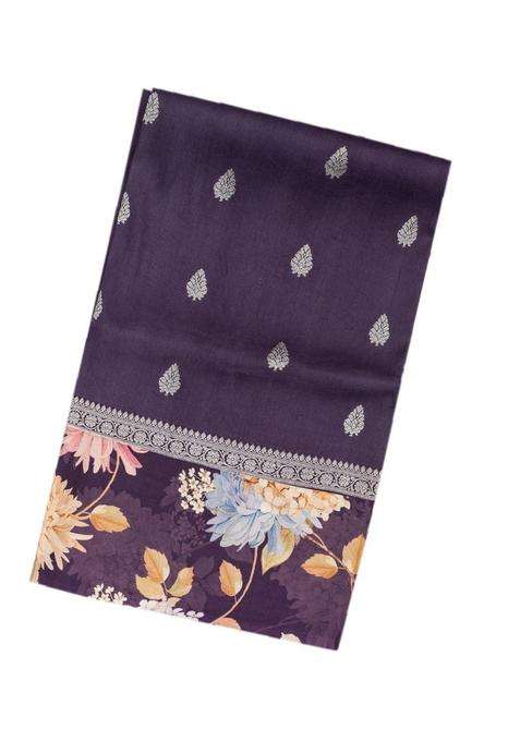 Purple Handloom Tussar Silk Saree With Printed Floral Border For Women