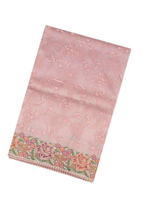 Baby Pink Woven Organza Saree With Embroidered Floral Vine Motifs For Women