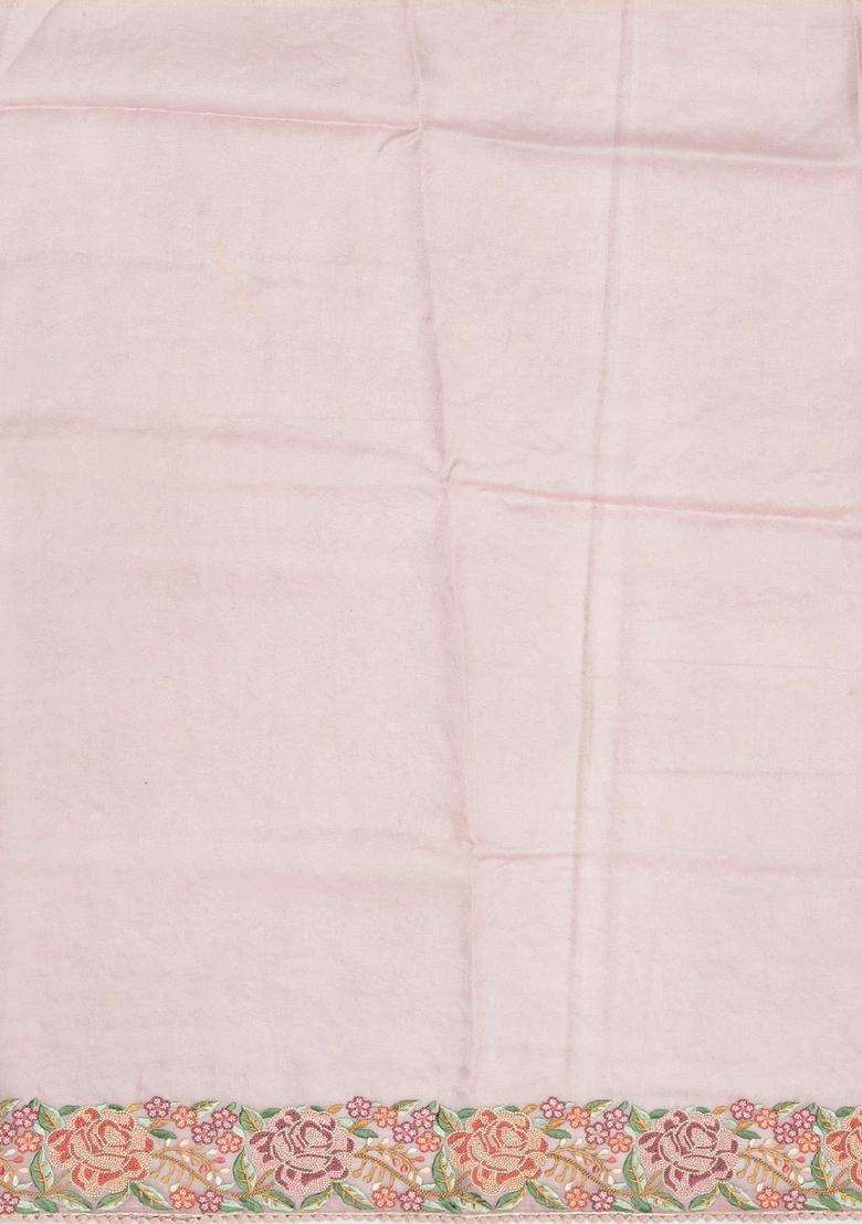 Baby Pink Woven Organza Saree With Embroidered Vine Motifs For Women - Indya