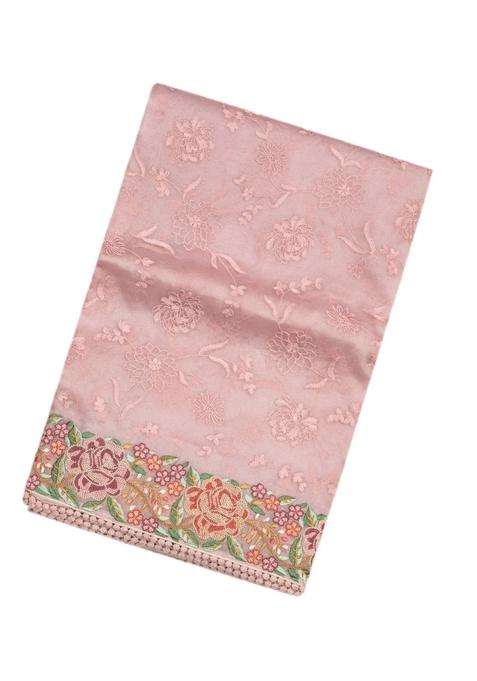Baby Pink Woven Organza Saree With Embroidered Vine Motifs For Women
