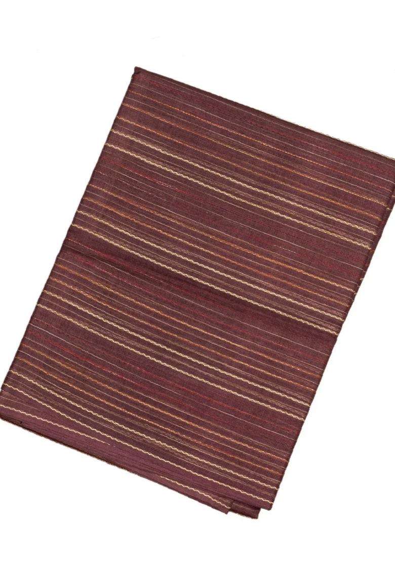 Dark Brown Woven Tussar Silk Saree With Stripes With Checks And Stripes Design For Women - Indya