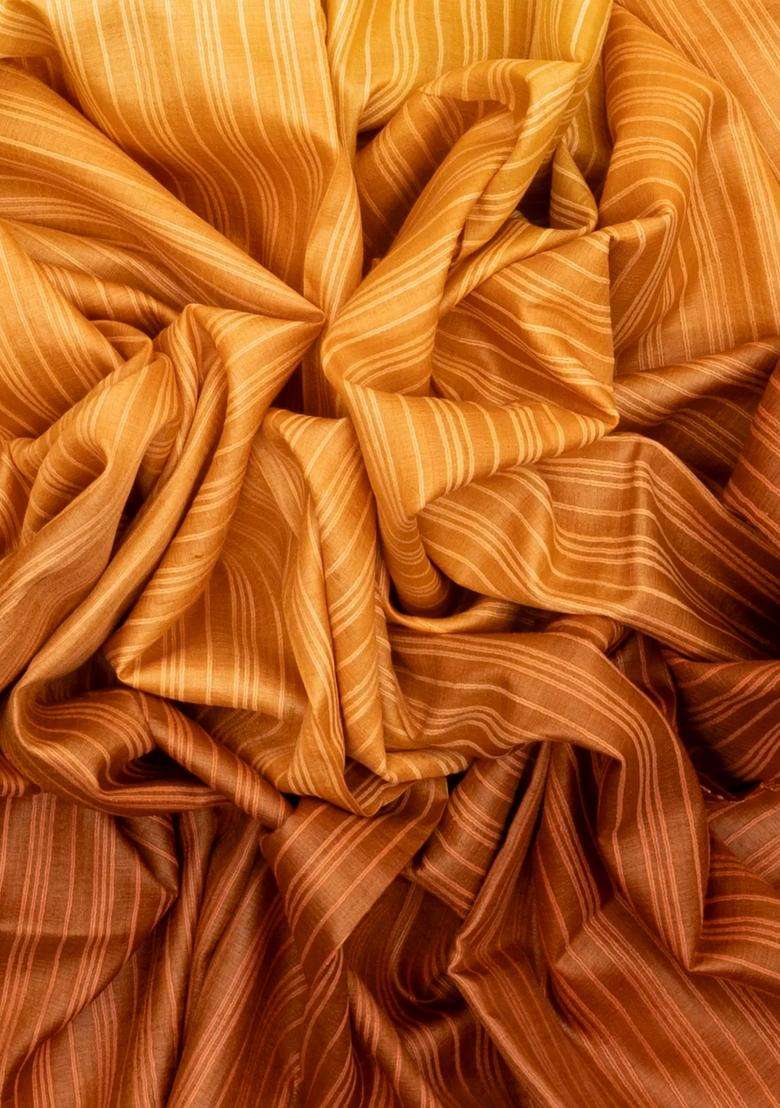 Sandal Woven Tussar Silk Saree With Stripes With Checks And Stripes Design For Women - Indya
