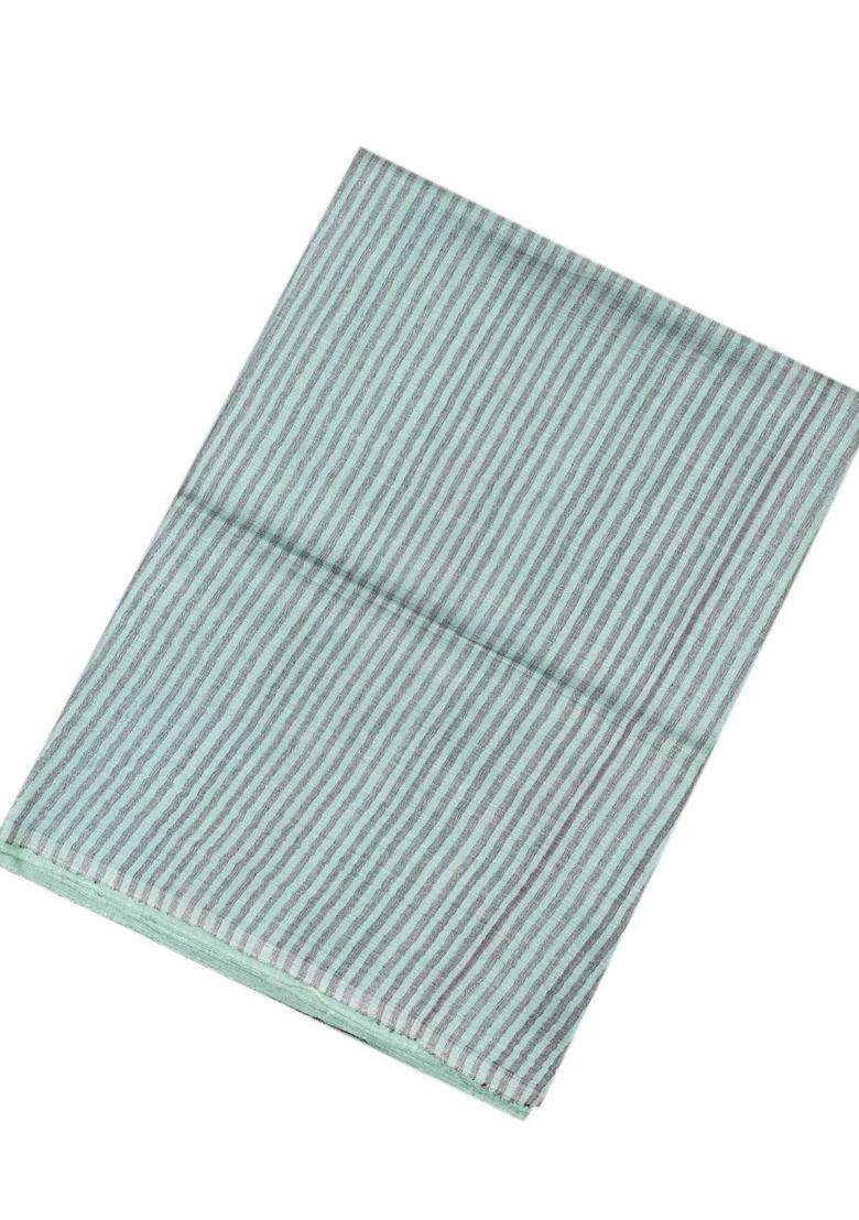 Aquamarine Woven Tussar Silk Saree With Stripes With Checks And Stripes Design For Women - Indya