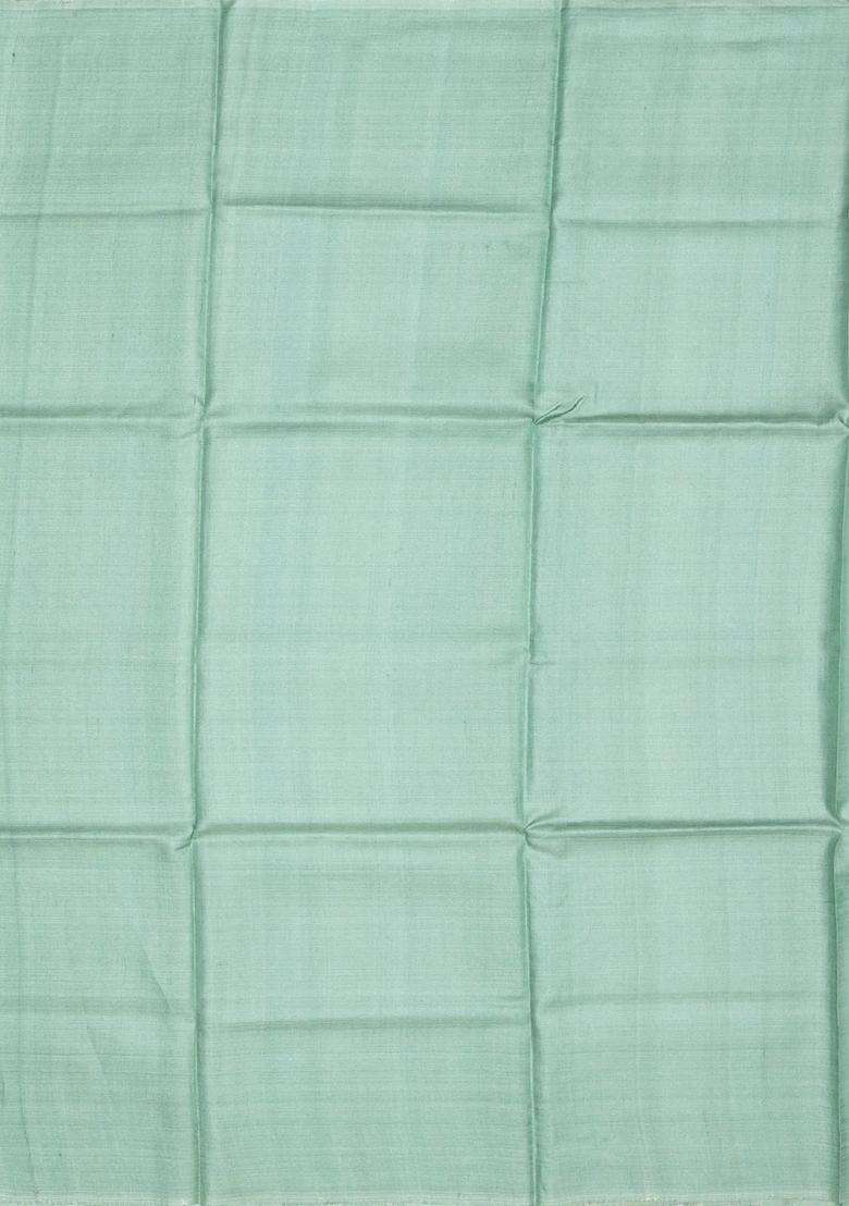 Aquamarine Woven Tussar Silk Saree With Stripes With Checks And Stripes Design For Women - Indya