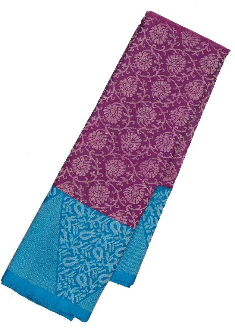 Magenta Handloom Soft Silk Saree With Floral Motifs With Buttas And Brocade Design For Women - Indya
