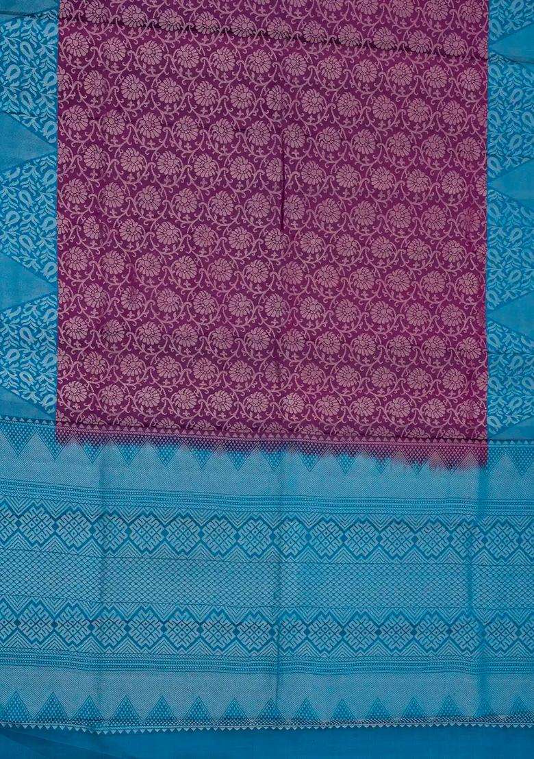 Magenta Handloom Soft Silk Saree With Floral Motifs With Buttas And Brocade Design For Women - Indya