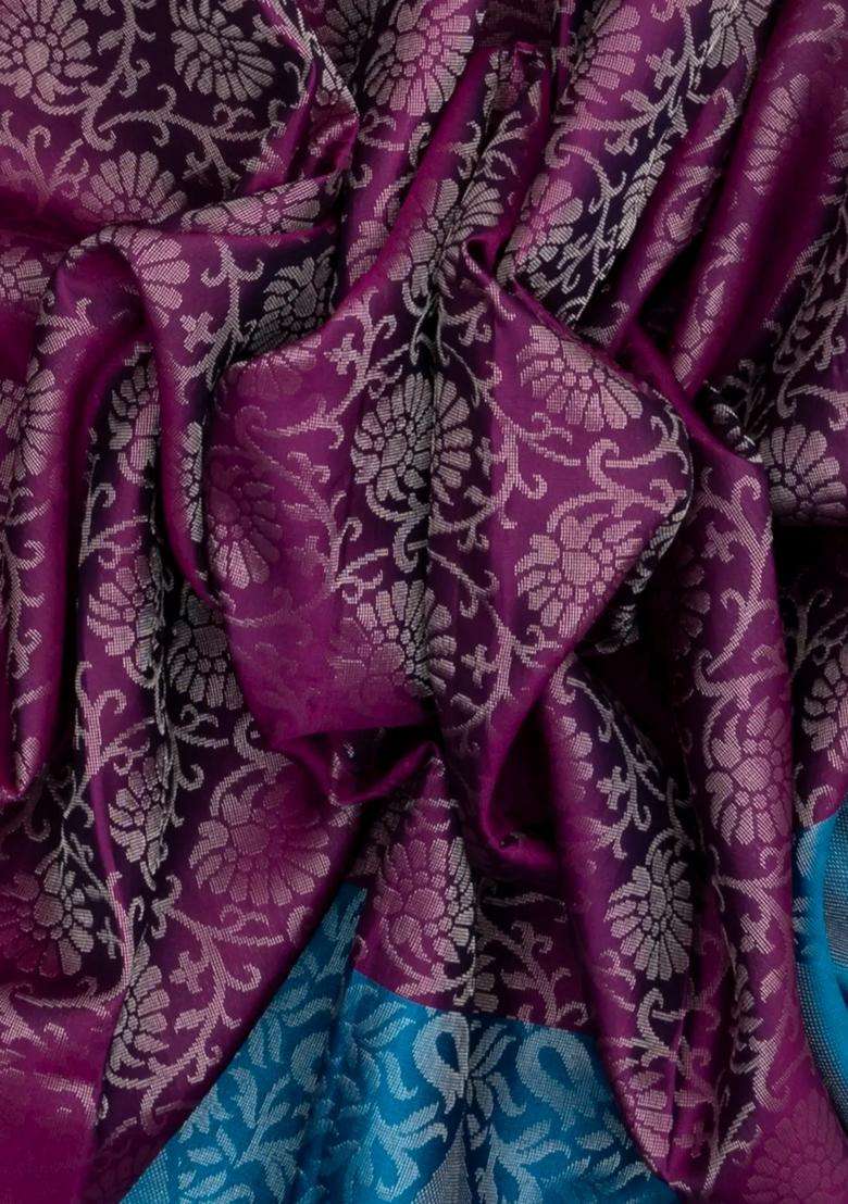 Magenta Handloom Soft Silk Saree With Floral Motifs With Buttas And Brocade Design For Women - Indya