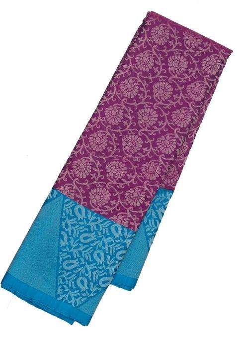 Magenta Handloom Soft Silk Saree With Floral Motifs With Buttas And Brocade Design For Women