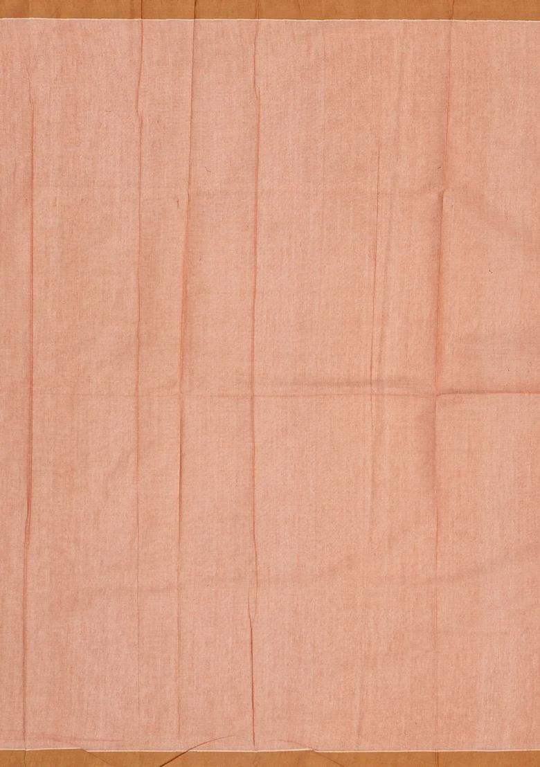 Light Peach Rasipuram Cotton Saree With Stripes Mango Motifs With Checks And Stripes Design For Women - Indya