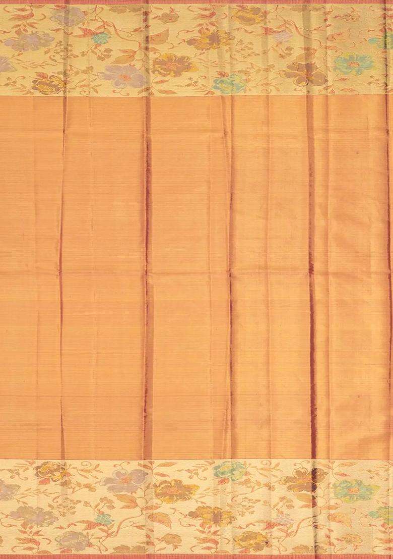 Cardamom Green Handloom Tissue Kanchipuram Silk Saree With Dotted Floral Motifs With Buttas And Brocade Design For Women - Indya