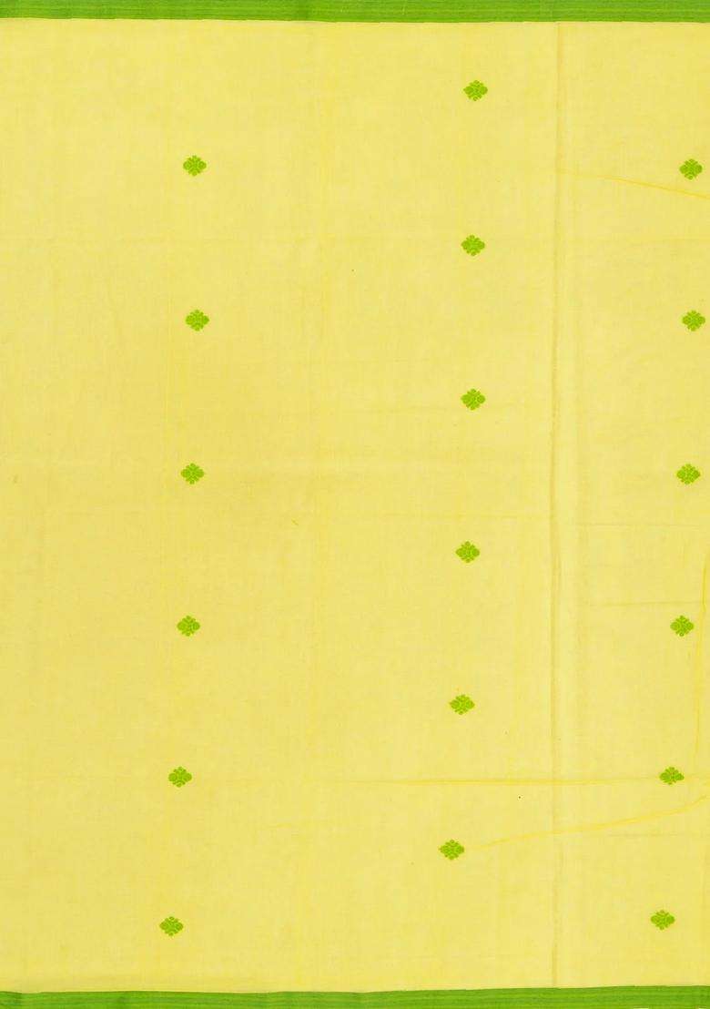 Lime Yellow Lemon Yellow Woven Bengal Cotton Saree With Floral Buttas With Buttas And Brocade Design For Women - Indya