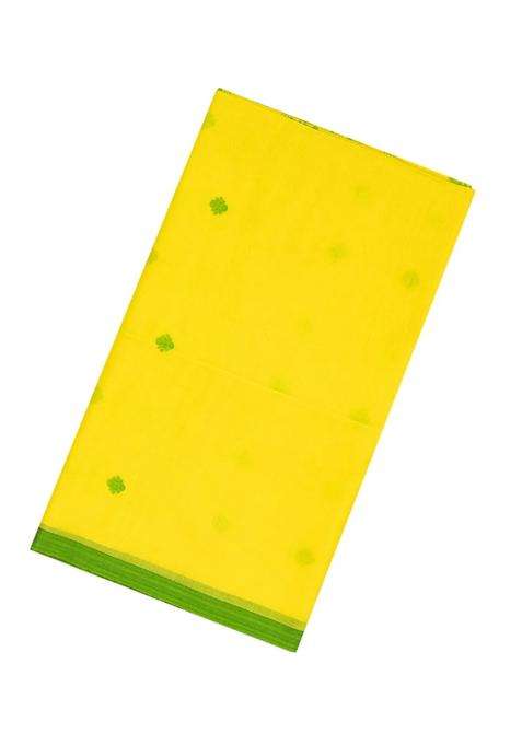 Lime Yellow Lemon Yellow Woven Bengal Cotton Saree With Floral Buttas With Buttas And Brocade Design For Women