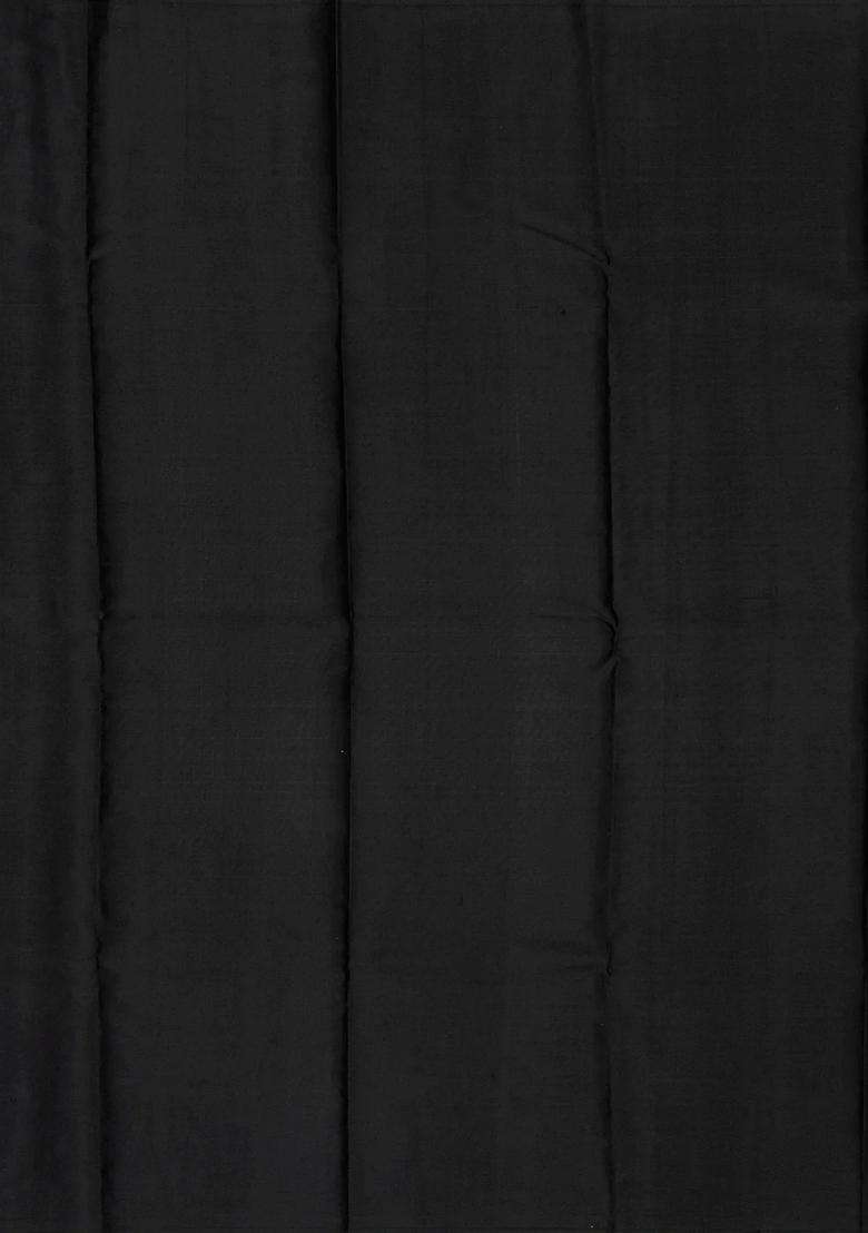 Black Handloom Kanchipuram Silk Saree With Triangle Motifs With Buttas And Brocade Design For Women - Indya