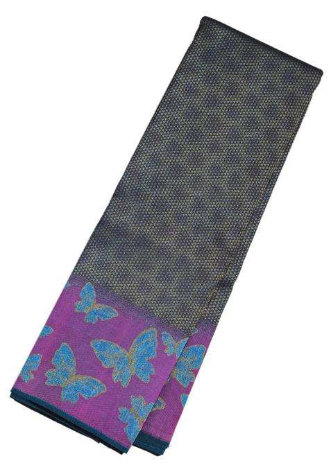 Black Handloom Kanchipuram Silk Saree With Triangle Motifs With Buttas And Brocade Design For Women
