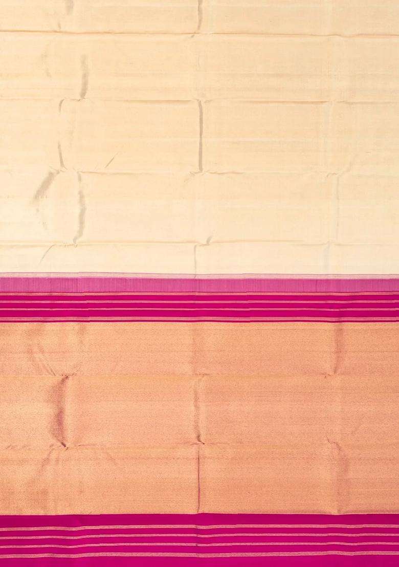 Sandal Handloom Tissue Kanchipuram Silk Saree With Temple Border With Korvai And Temple Border Design For Women - Indya
