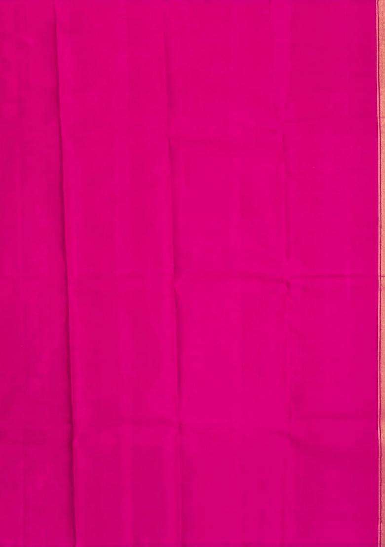 Sandal Handloom Tissue Kanchipuram Silk Saree With Temple Border With Korvai And Temple Border Design For Women - Indya