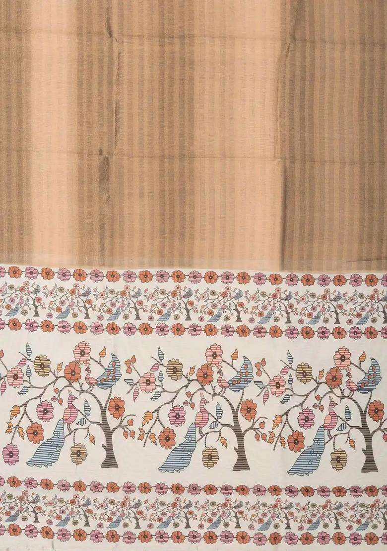 Gold Woven Art Tissue Saree With Animal Motifs With Printed Design For Women - Indya